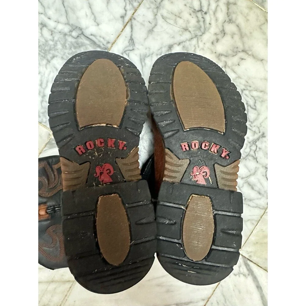 Rocky Kid's Original Ride Western Two Tone Full Grain Leather Boots 3.5 M